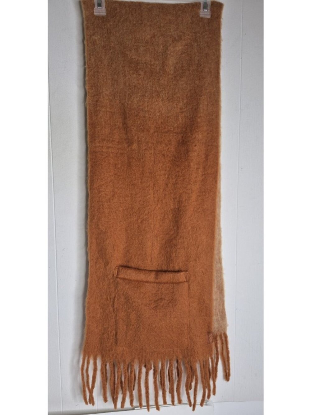 Brown Fringe Scarf With Built In Hand Pockets